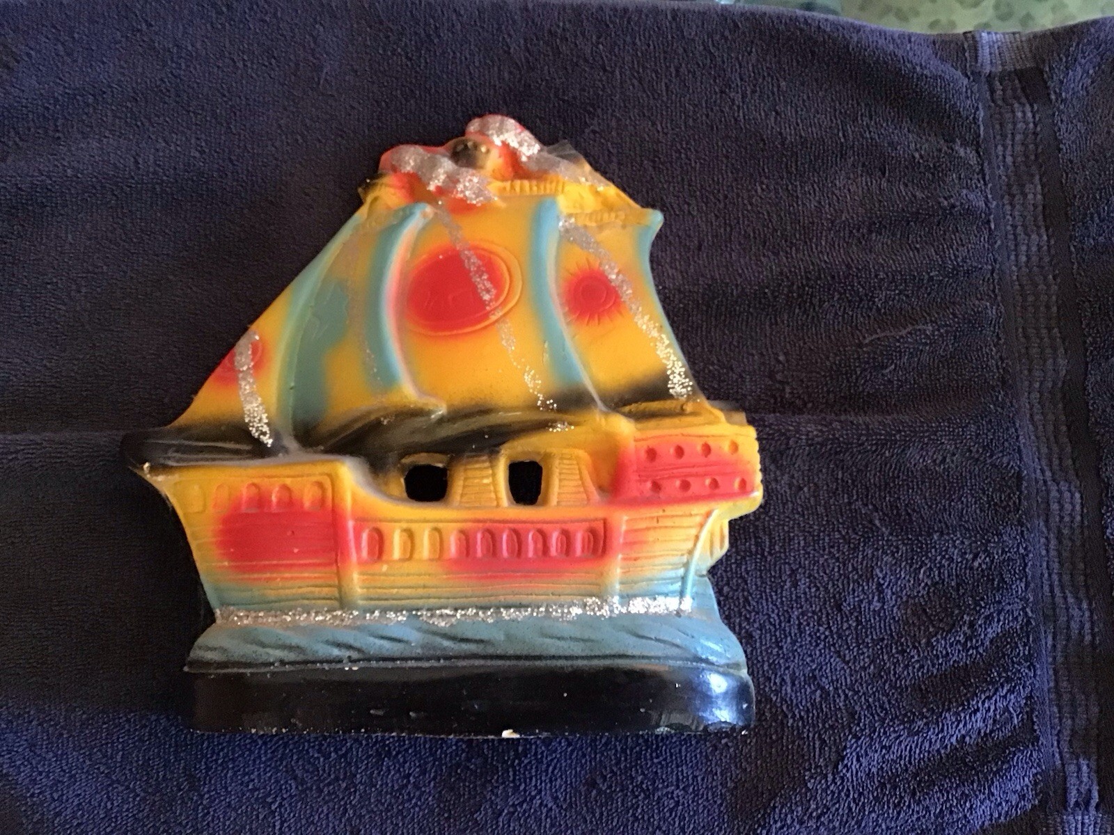 Vintage 1940s Carnival Prize Chalkware Sailing Ship Galleon Nautical Figurine