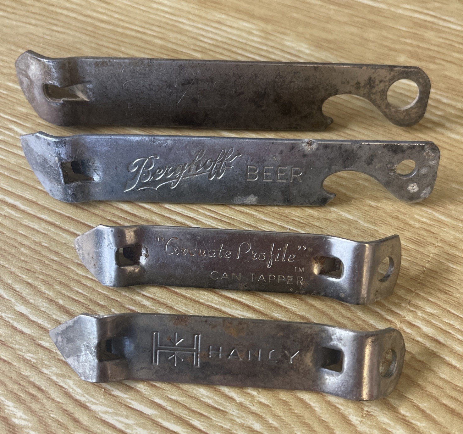 4 Vintage Church Key Openers Lot Berghoff Beer Canco Keglined Ekco Handy Metal