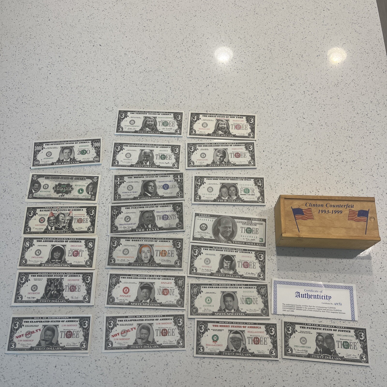 Clinton Counterfeit Money 93-99 Gore Bush Monica Ross Waco Dole Rodman Bills