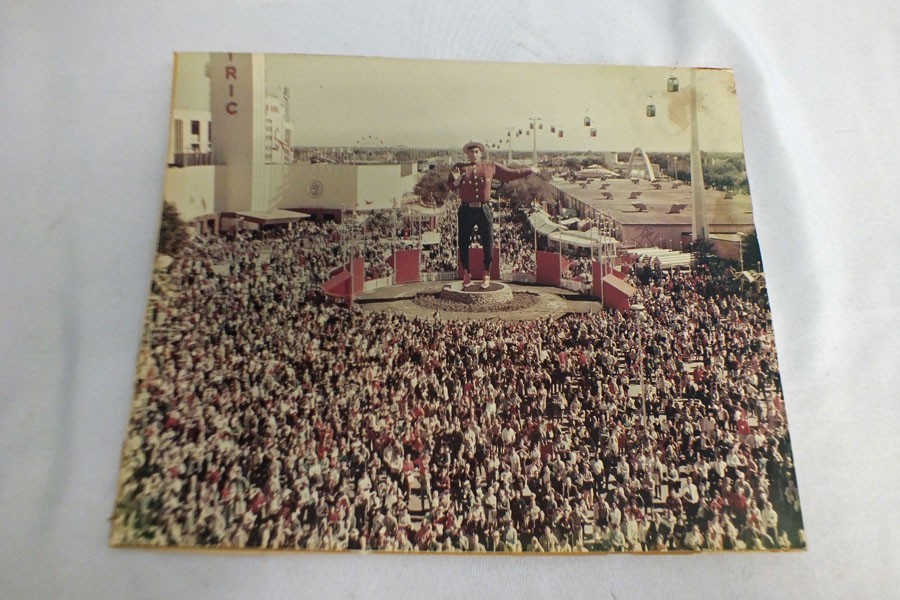 Vtg 1960s Texas State Fair Big Tex Lee & Crowd Photograph Photo Dallas 13 x 10.5