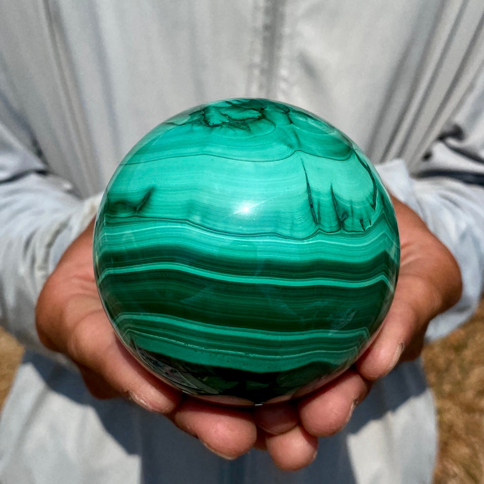 1.94LB Rare Natural Malachite quartz hand Carved sphere Crystal Healing