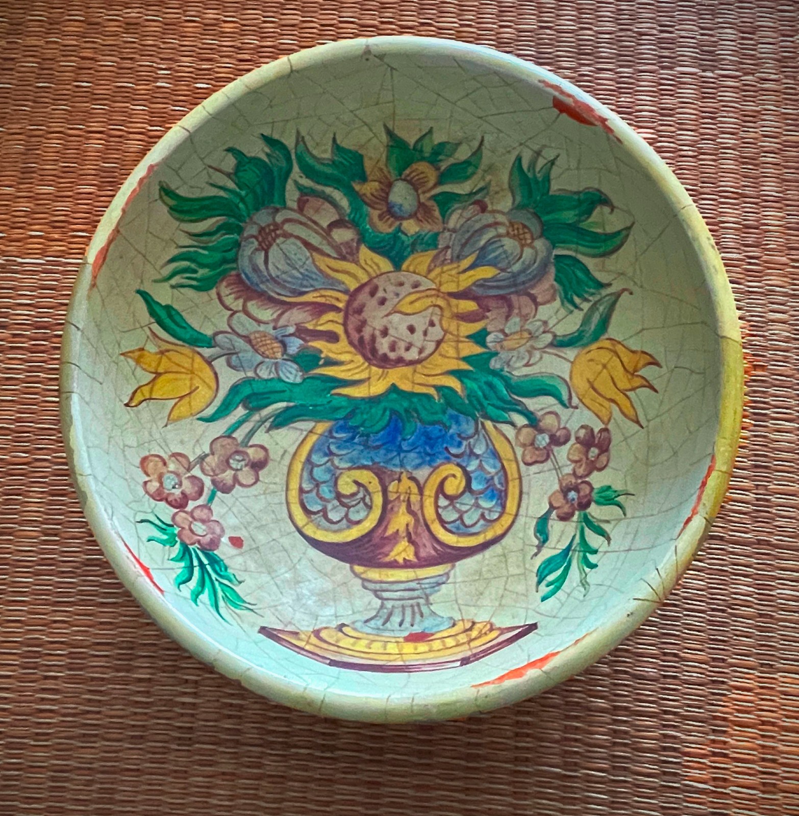 Vintage Unique Hand-Painted Wooden Bowl \