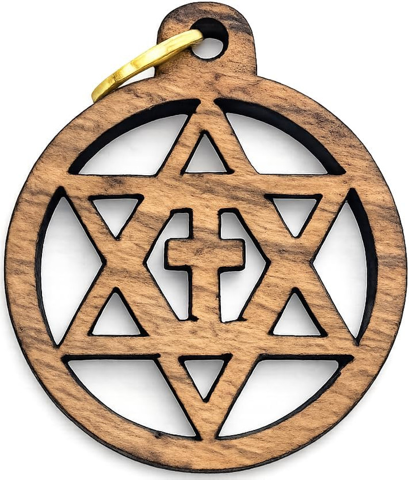 Set of 50 Olive Wood Star of David with Cross Charms 0.8\