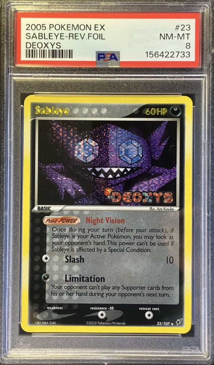 Pokemon Sableye Reverse Holo Stamped EX Deoxys #23 2005 PSA 8 NM-Mint 100+ cert
