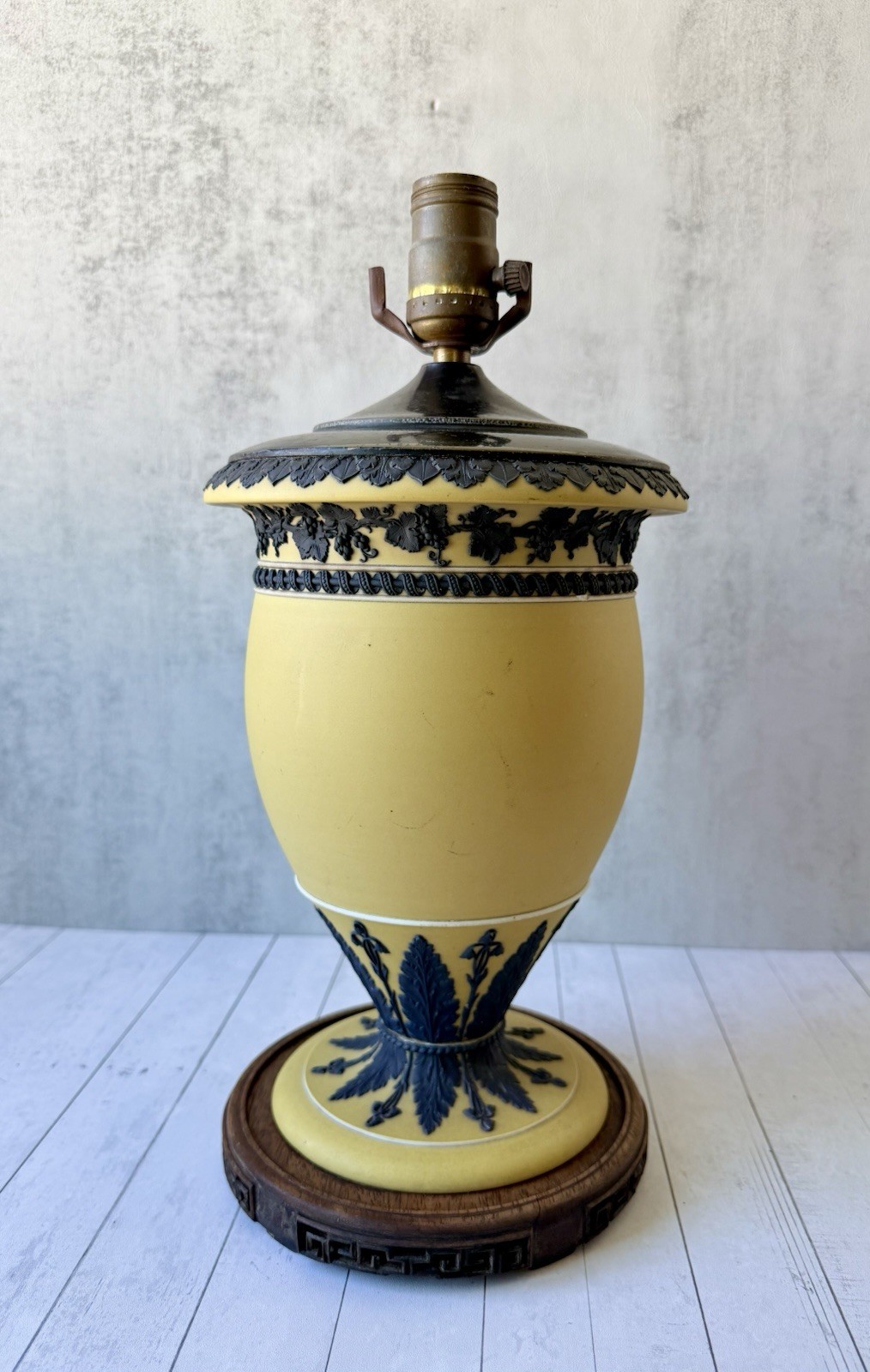 Rare Antique Wedgwood Yellow & Black Jasperware Table Lamp, c.1895