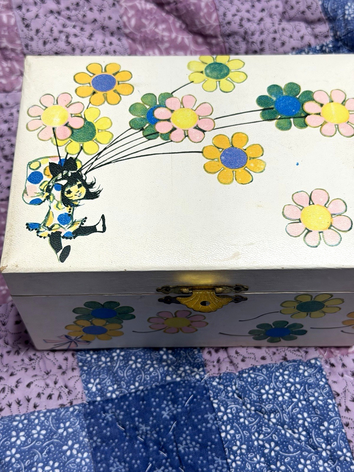  Vintage 1970s Ballerina Musical Jewelry Box – Retro Daisies – WORKING 