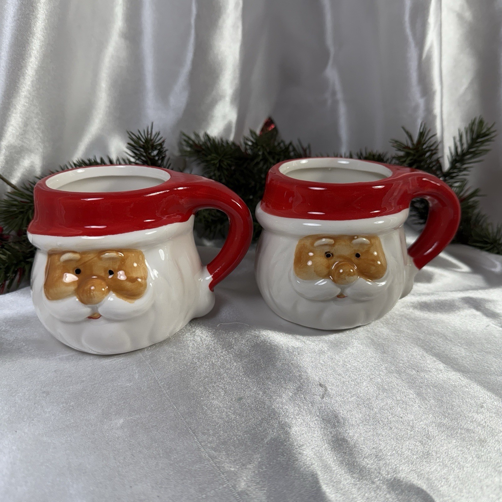 2 Royal Norfolk Santa Mugs Ceramic Coffee Cocoa Cups Red White Hand Painted