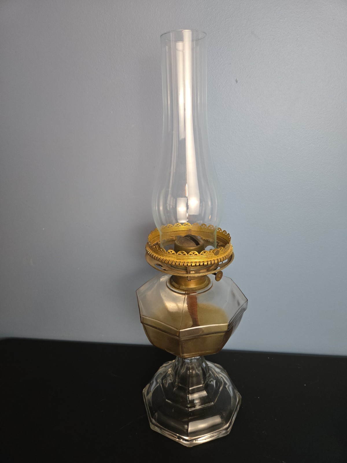 Huge Antique Greek Key Octagon Pedestal Oil Kerosine Lamp 20\ Huge Antique Greek Key Octagon Pedestal Oil Kerosine Lamp 20\