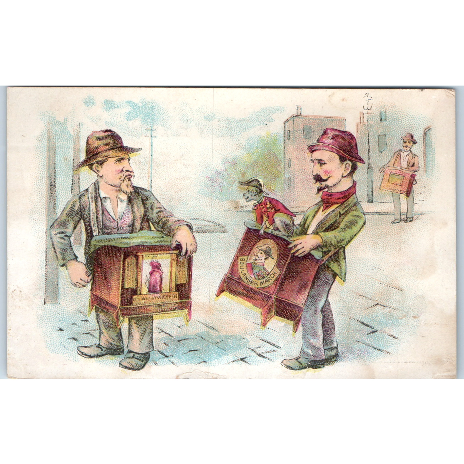 Vtg Trade Card Organ Grinders Monkey Stevens Blended Coffee Zanesville OH