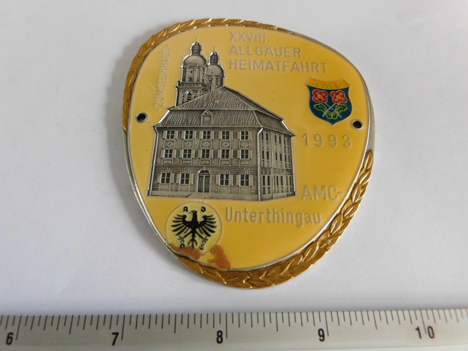 Vintage Automobile Car Grill Badge ADAC Unterthingau Allgauer Heimatfahrt Emblem