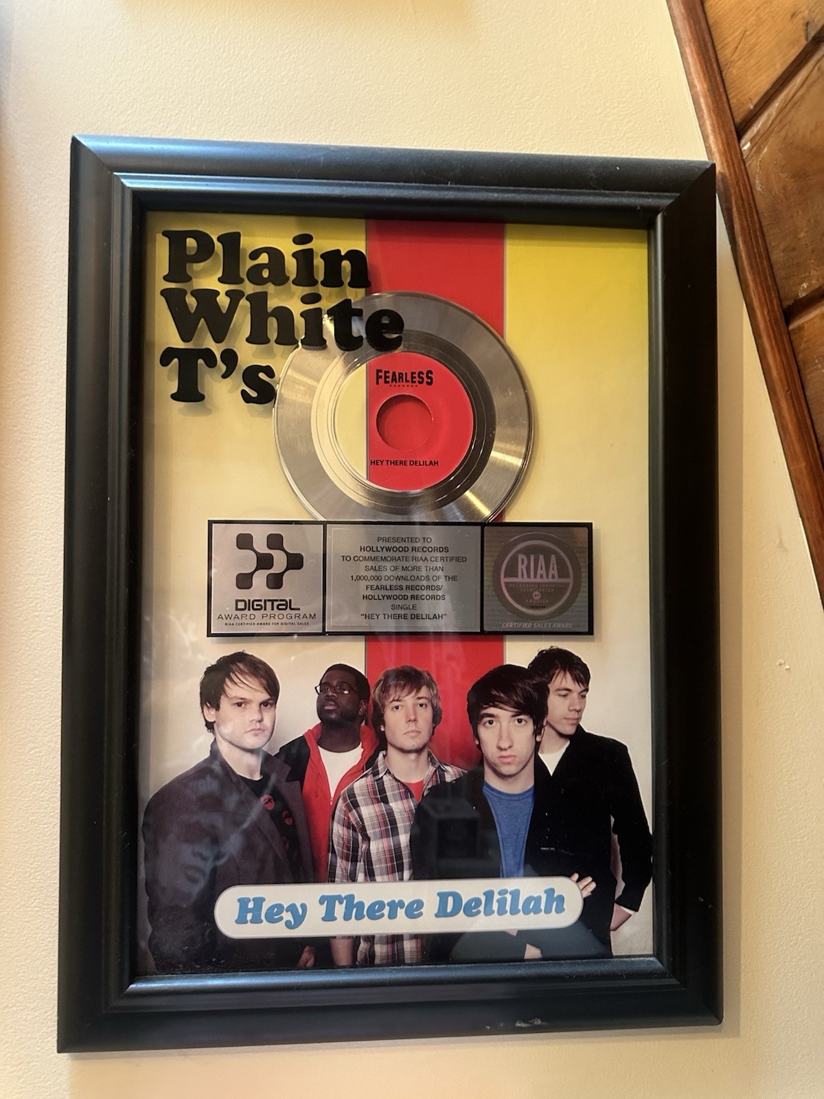 Hey There Delilah Plain White Tees Platinum Plaque Rare