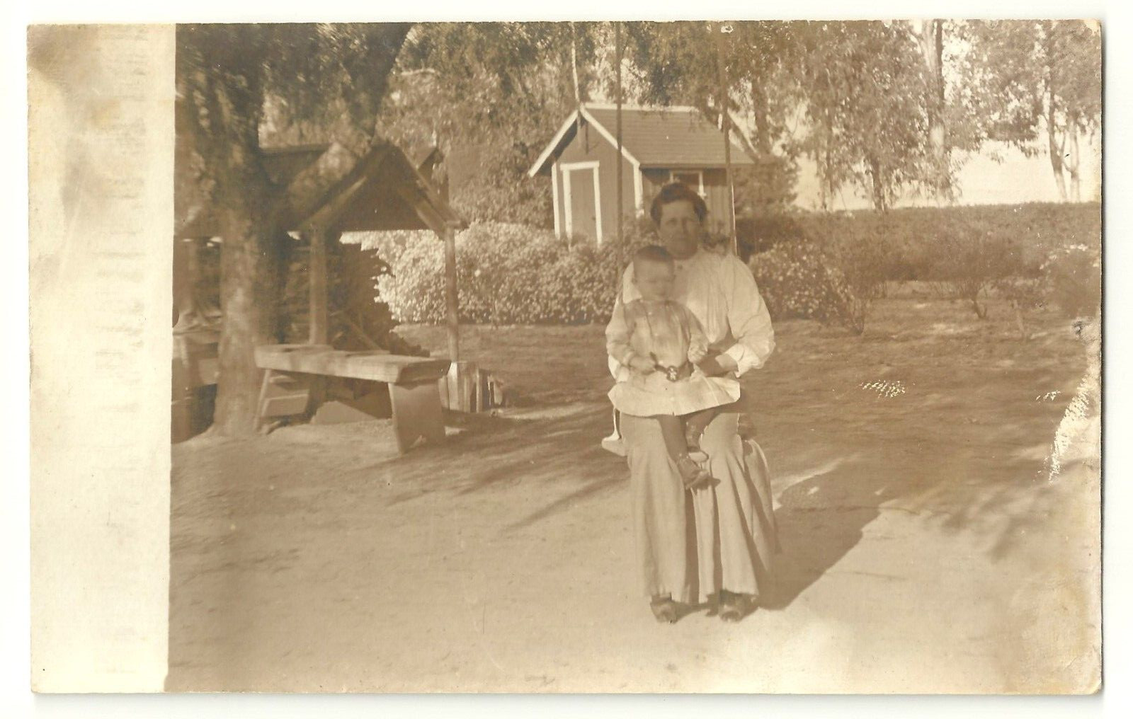  1910s Child Toy Grandma RPPC Real Photo Postcard Country House Backyard ATG
