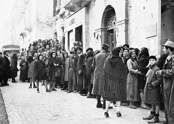 Italians queue for food aid in a liberated Italian town Historic Old Photo