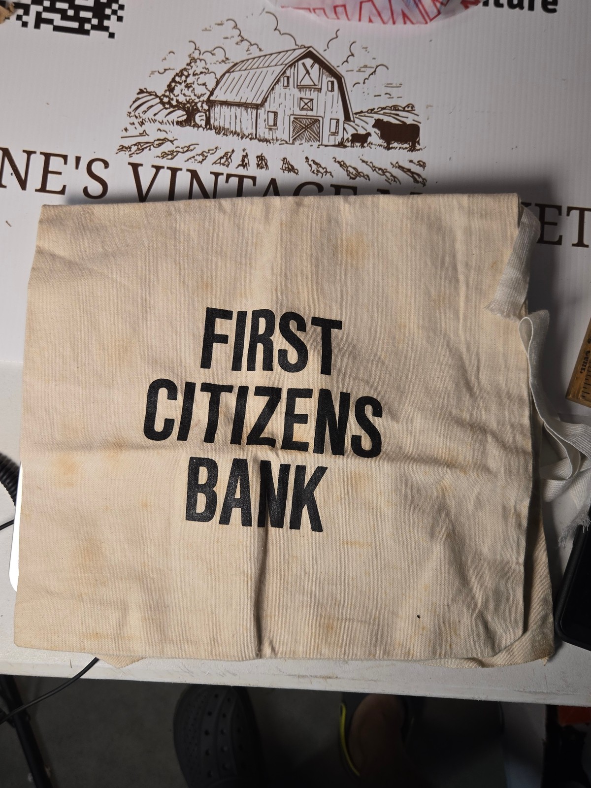 Vintage First Citizens Bank Canvas Money Bag - 