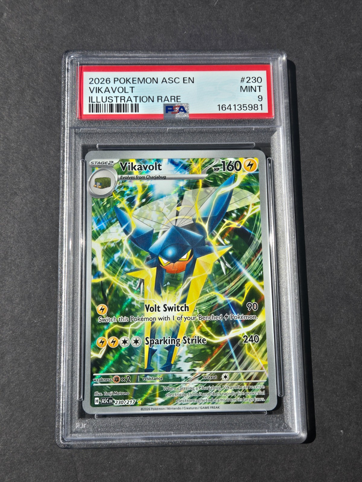PSA 9 VIKAVOLT 230/217 - ME: ASCENDED HEROES ILLUSTRATION RARE HOLO - MINT