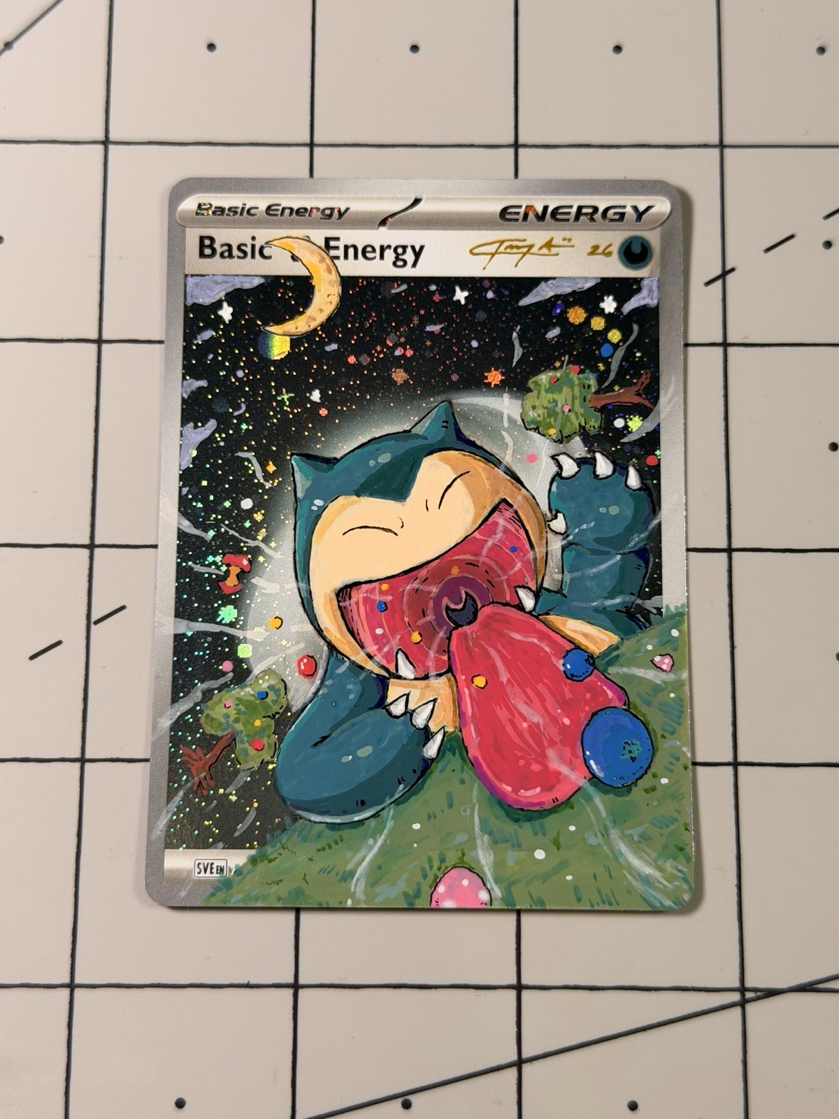 Snorlax Hand Painted 1/1 Altered Art Holo Pokemon Energy Card Teeroy.Art