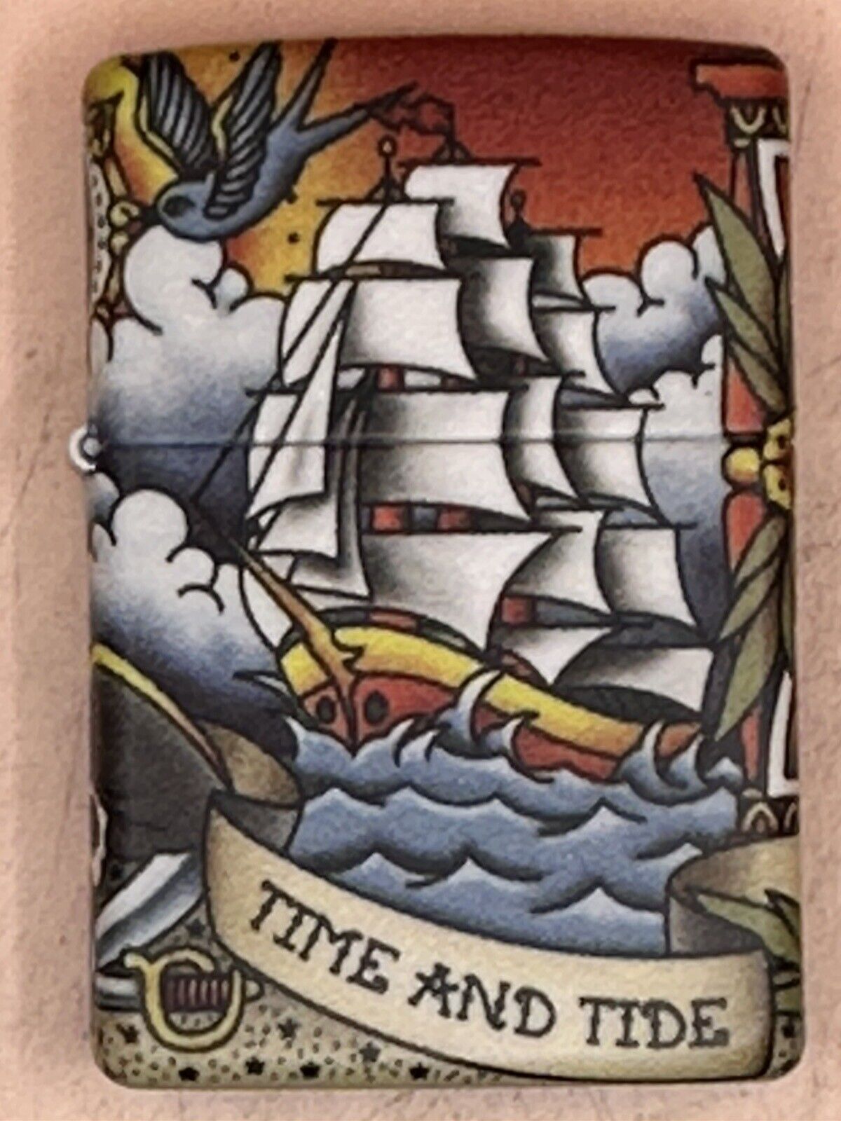2021 Pirate Ship Tattoo Wrap Time And Tide For No Man Zippo Lighter NEW