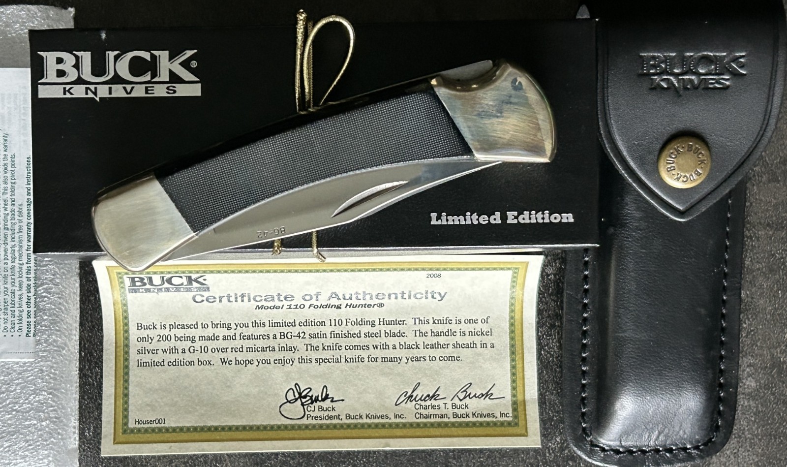 2008 BUCK 110 Custom Shop BCCI Limited Edition Set BG-42 Steel G10 Micarta 1/200