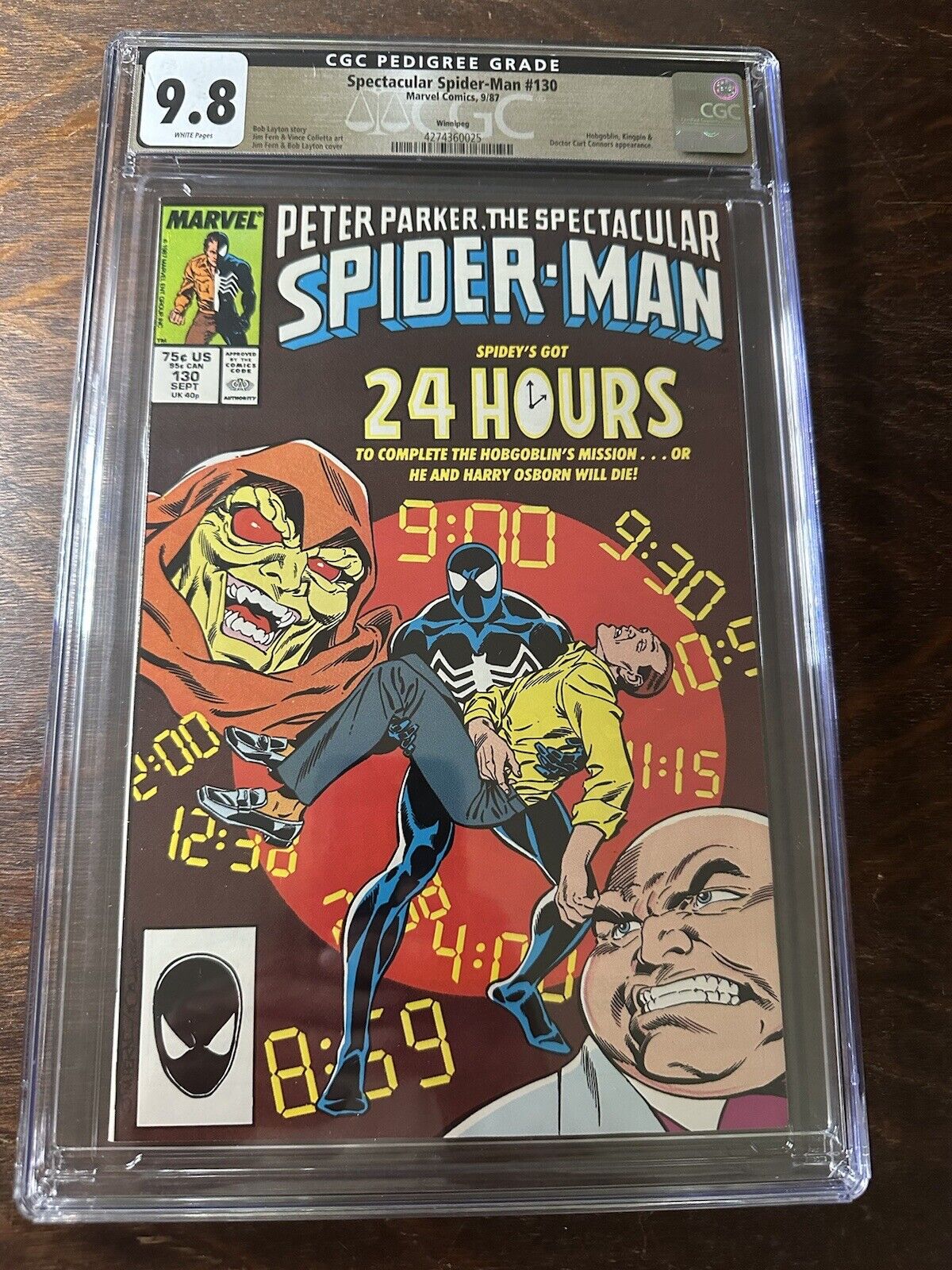 Spectacular Spider-Man # 130 CGC Pedigree 9.8 White Pages Marvel 9/87