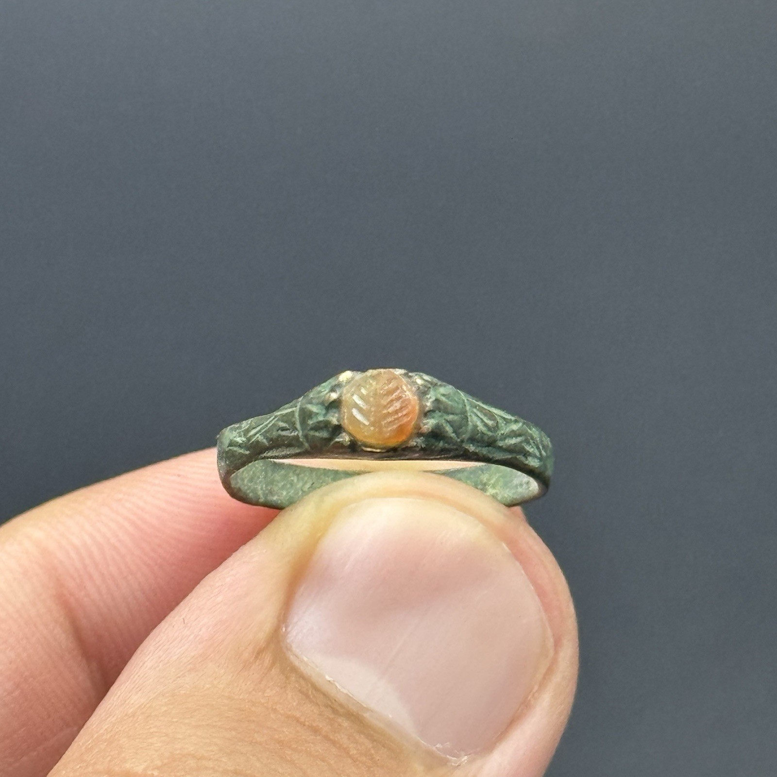 Ancient Roman Bronze ring with Lapis Lazuli Intaglio Bezel
