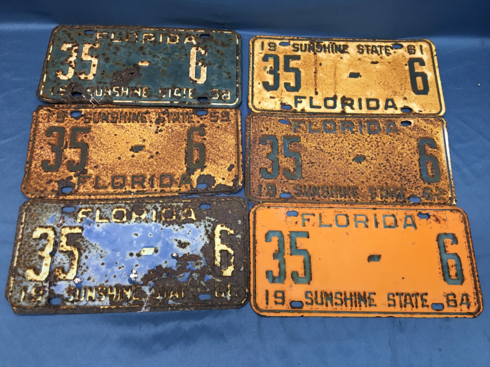 Vintage 58, 59, 60, 61, 62, 64 Madison Florida License Plate All Same Number