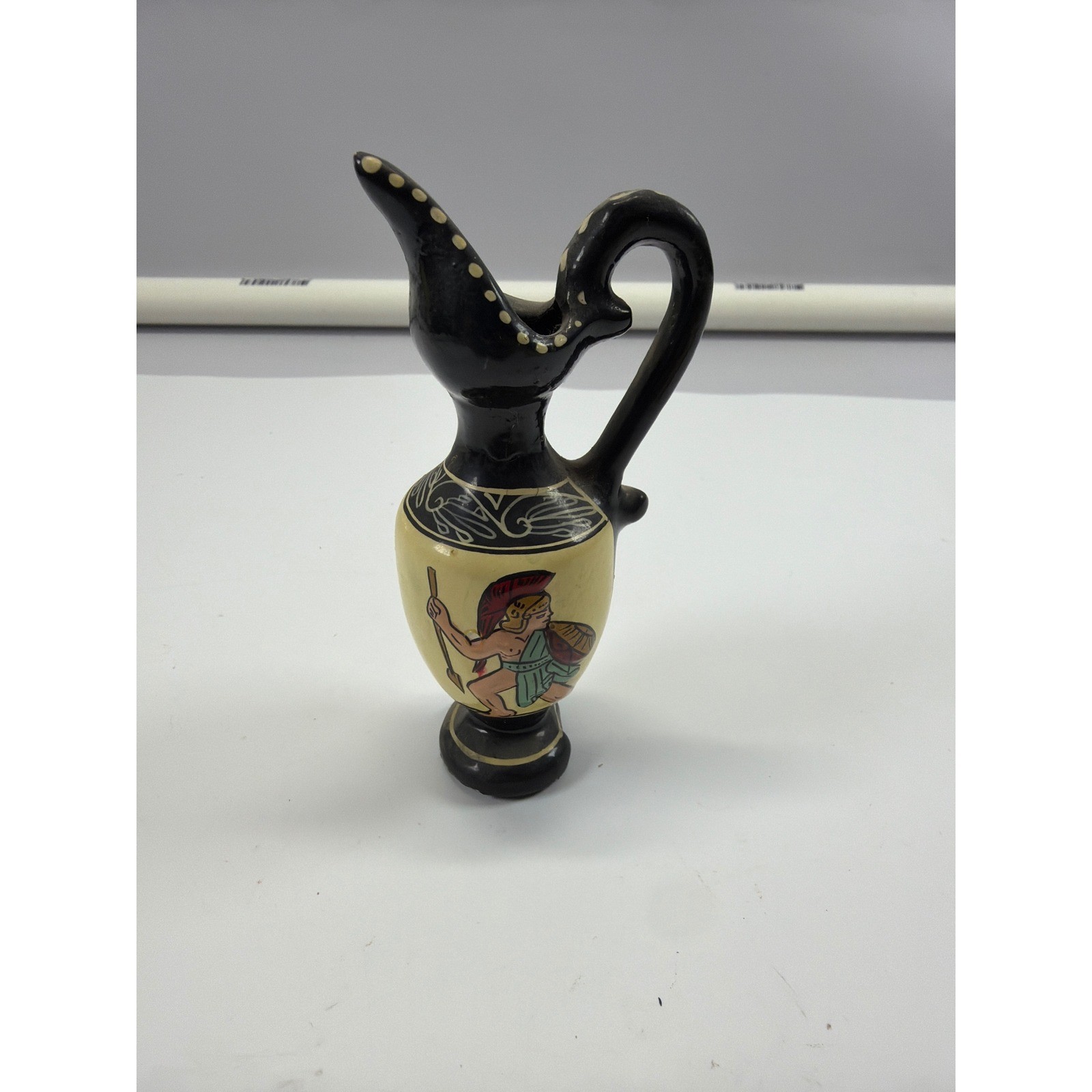 Vintage Greek Spartan Warrior Pottery Pitcher Decorative Mini Vase 4.5\