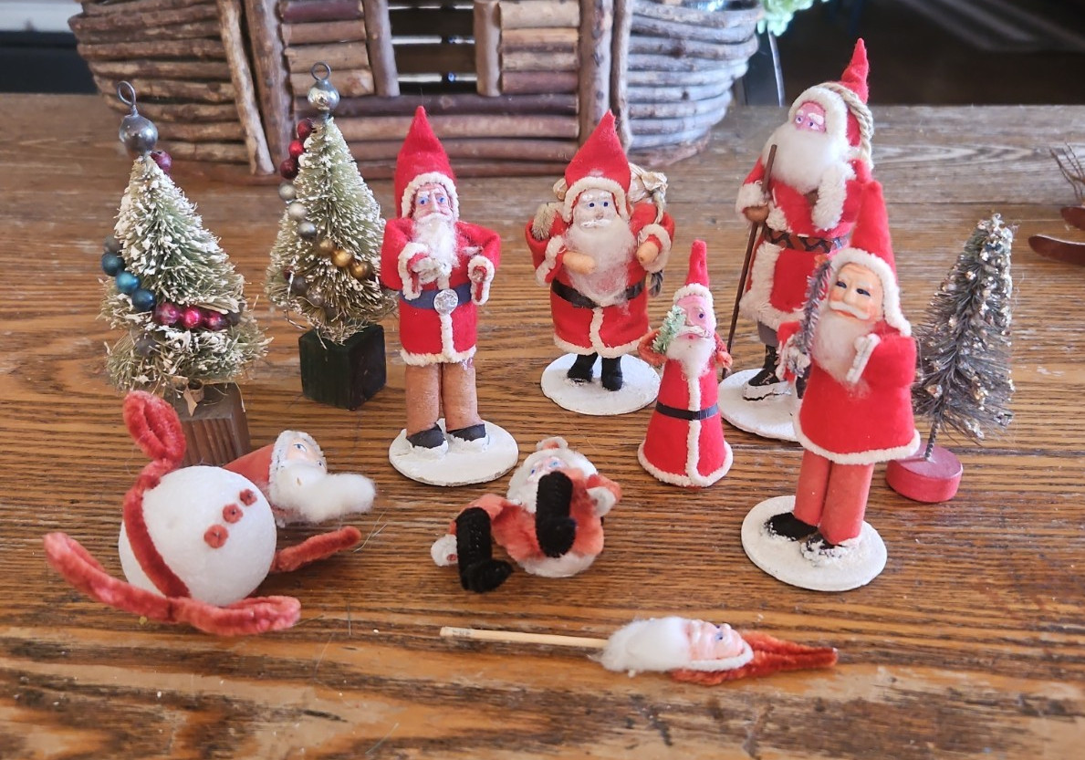 1940\'s Vintage Christmas Paper Mache Composition Face Santa Claus Doll Lot