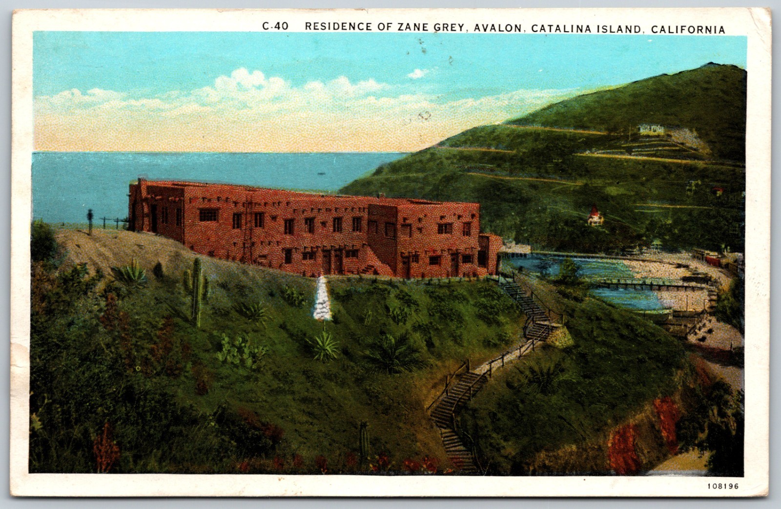 1931 Zane Grey Residence Avalon Catalina Island California VINTAGE Postcard 9518