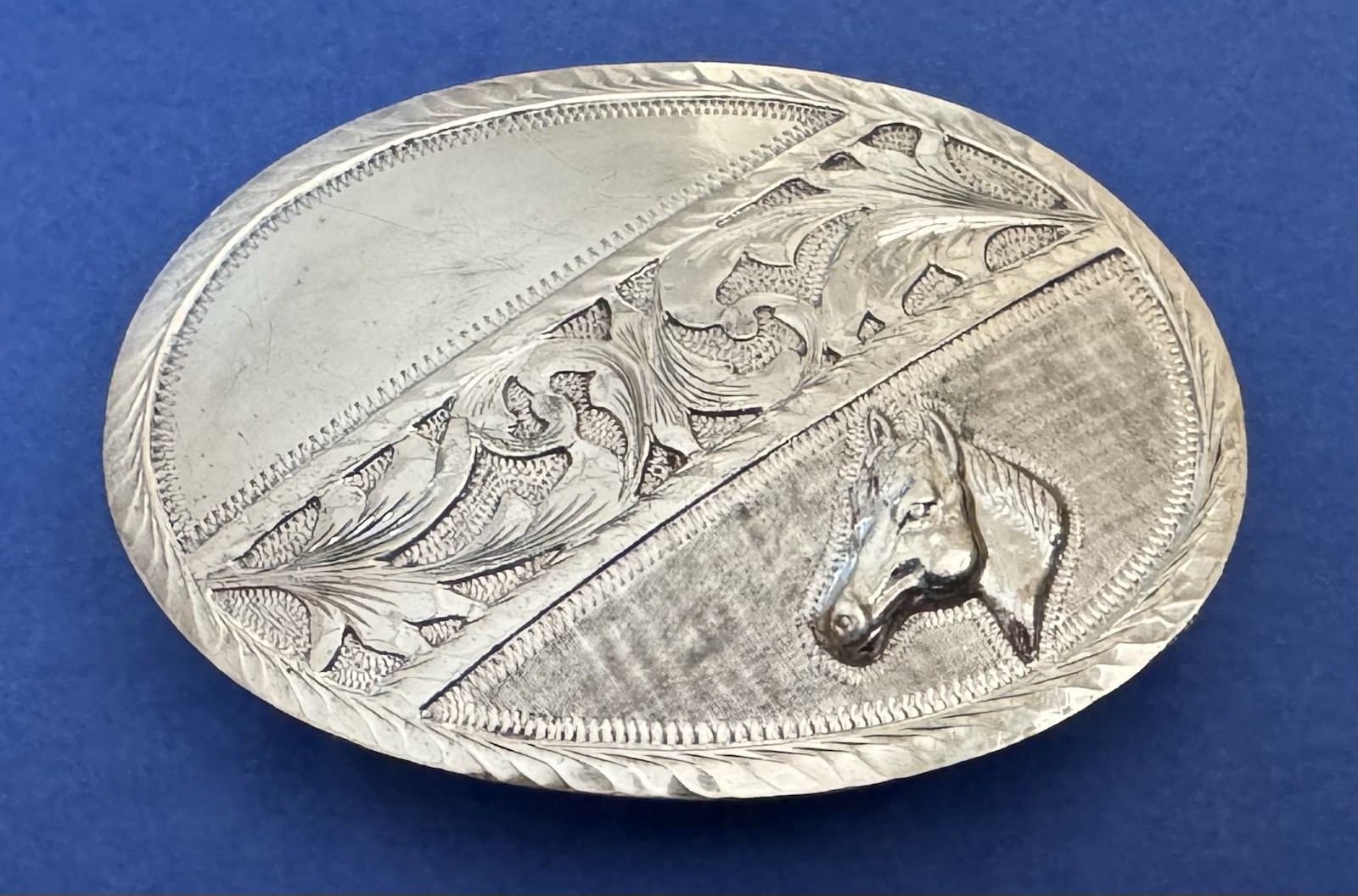 Vintage Vogt Silversmiths Western Horse Sterling Silver OL Trophy Belt Buckle