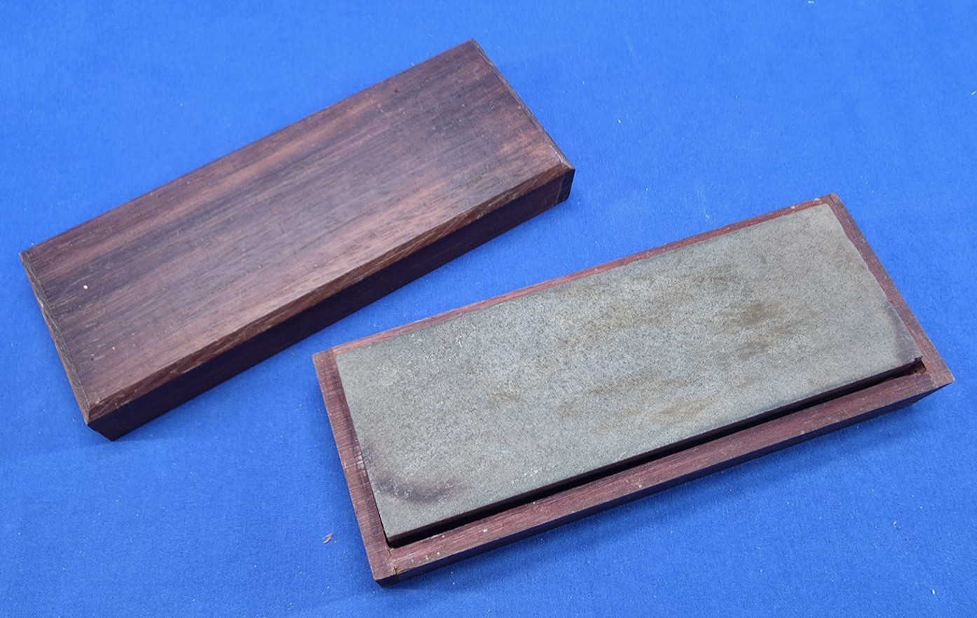 Vintage Natural  Stone in Wooden Box  w/ Grooved Bottom  6 x 2 x 1