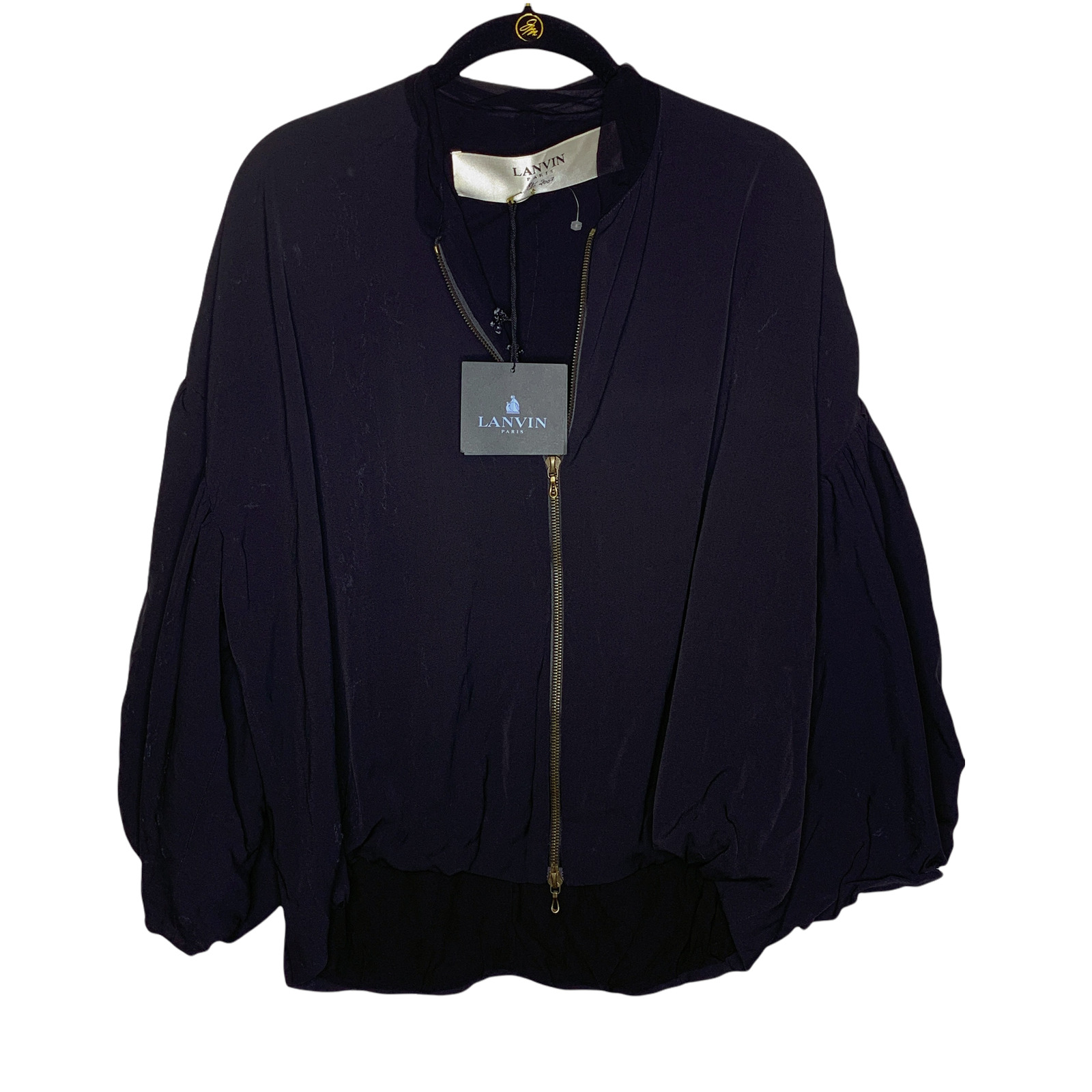 LANVIN Jacket New FLAWS Black Size 42 / Size L Black Zip Viscose Silk Cropped