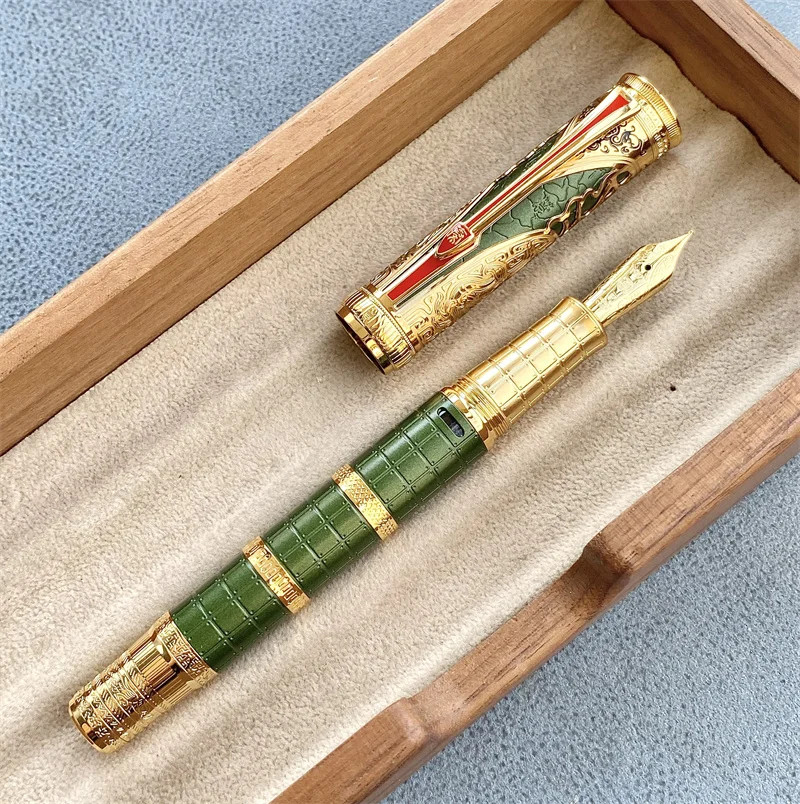 Hongdian D5 Qin Dynasty Piston Fountain Pen EF/F Nib Metal Calligraphy Writing