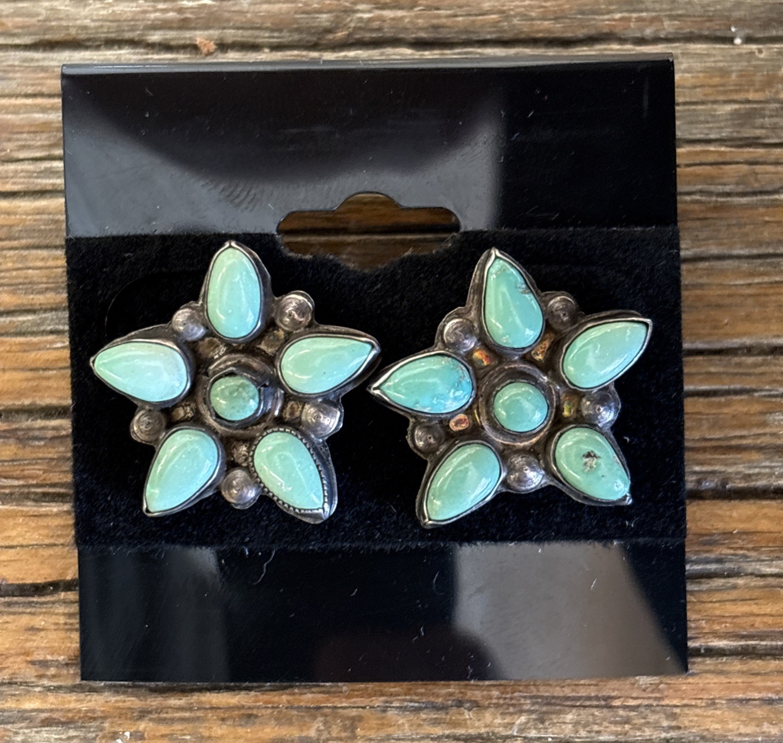 Vintage Native American Turquoise Earrings Sterling Silver Zuni OLD PETTYPOINT