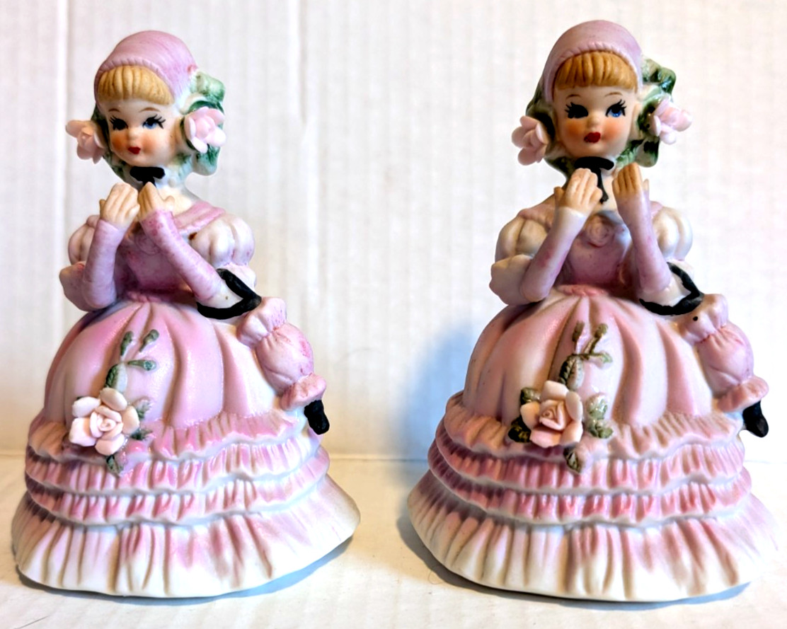 2x Lefton Southern Belle Figurine Pink Dress Blonde Hair Blue Eyes Porcelain 5
