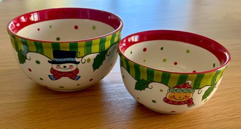 Temp-tations Winter Whimsy Christmas Bowls Snowman Gingerbread Set of 2