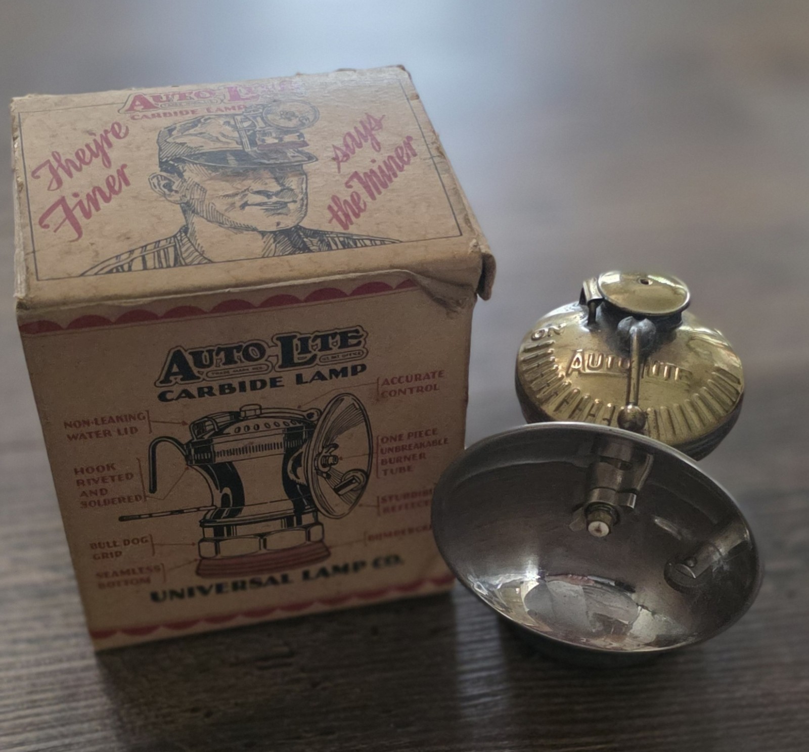 NOS RARE Vintage AutoLite Carbide Lamp w/ Original Box Universal Lamp Co Read