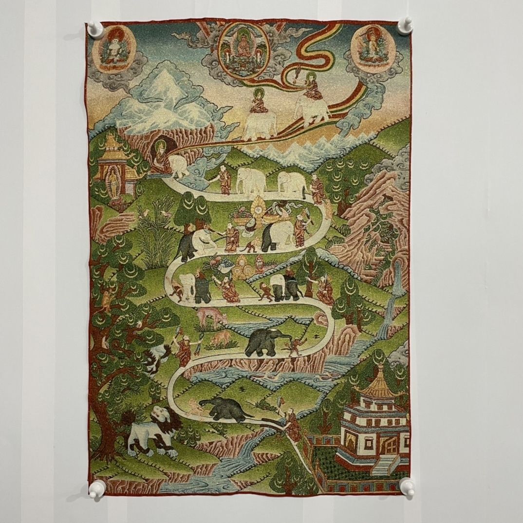 Tibetan Thangka Nine Stages of Meditation Embroidery Wall Hanging 90x60cm