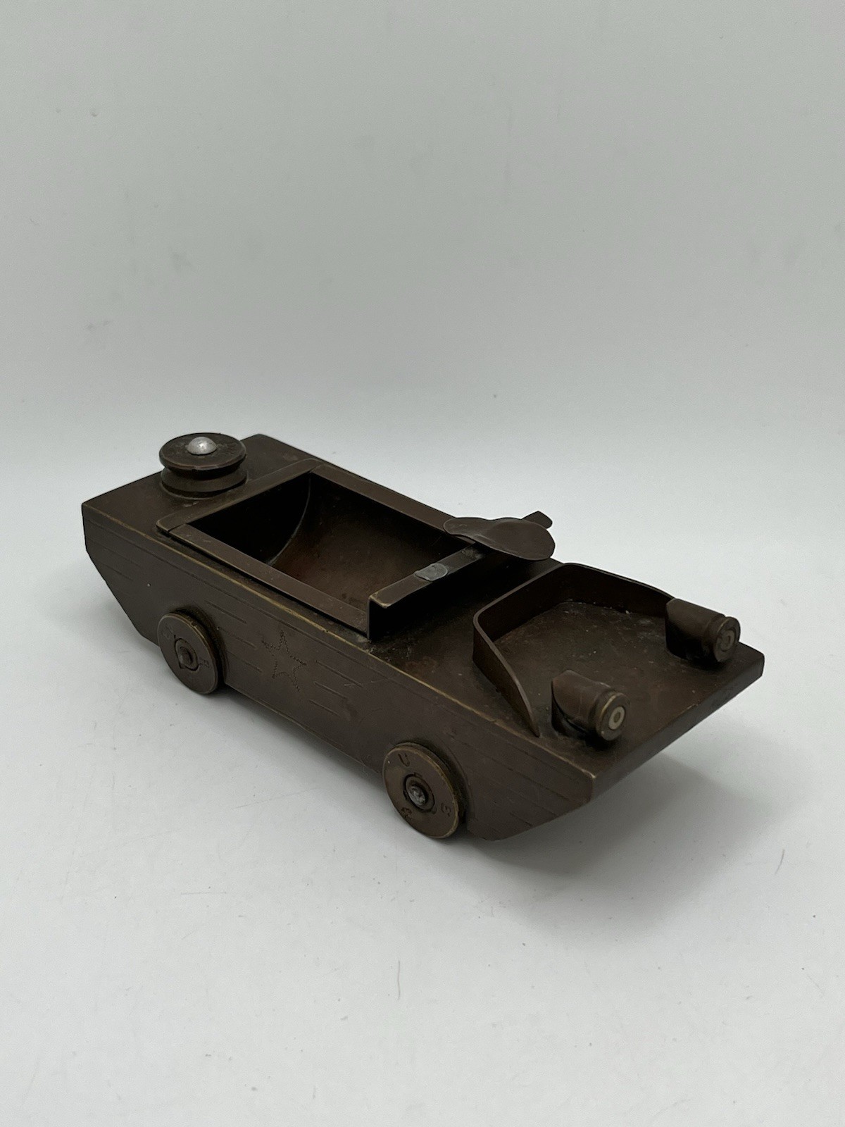 Vintage WW2 Era DM 43 Artillery Shell Tench Art Ashtray Amphibious Truck RARE