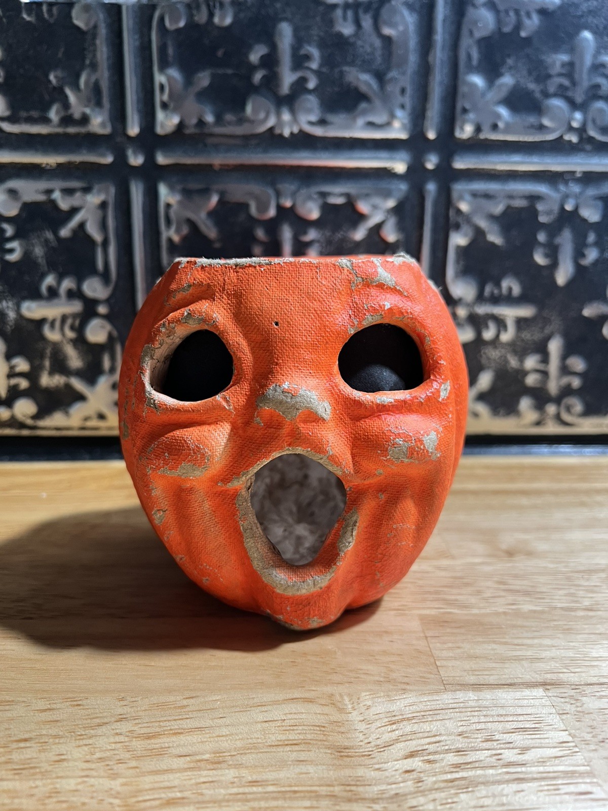 Vintage Halloween Paper Mache  Jack O Lantern Pulp Pumpkin  1950s