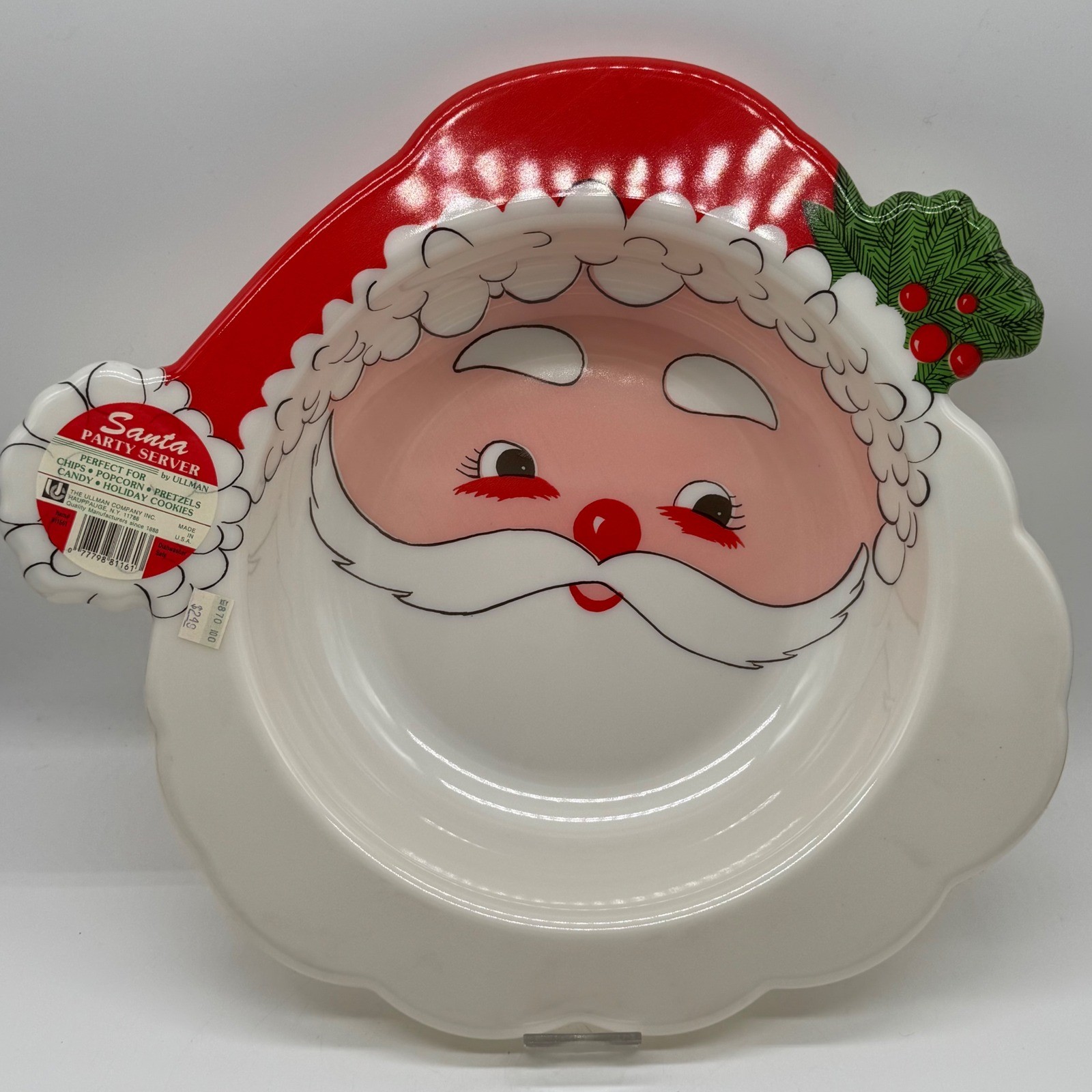 Vintage 80s Ullman Plastic Santa Face Large Party Serving Bowl Christmas NOS Tag
