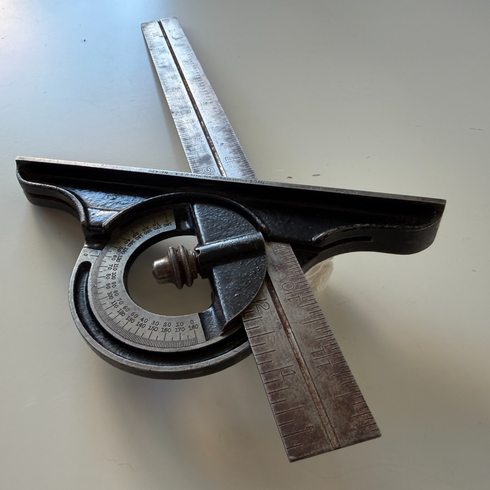 Vintage LS Starrett No 490 Protractor with 12\