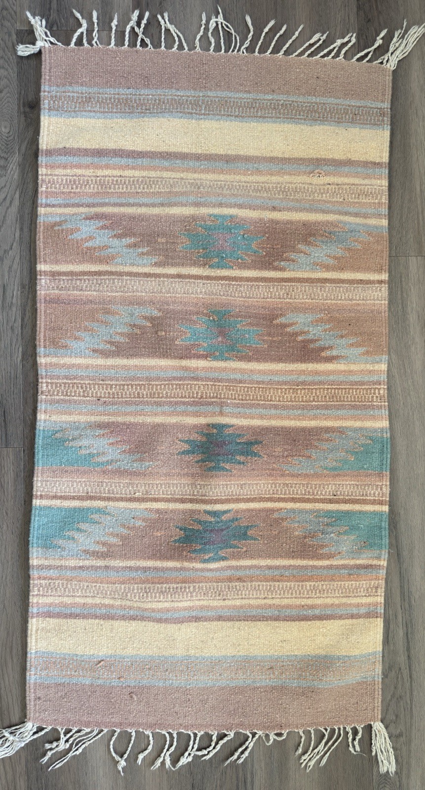 Vintage Hand Woven Southwestern Wool Rug 21 x 40 Pastel Neutral Table Runner