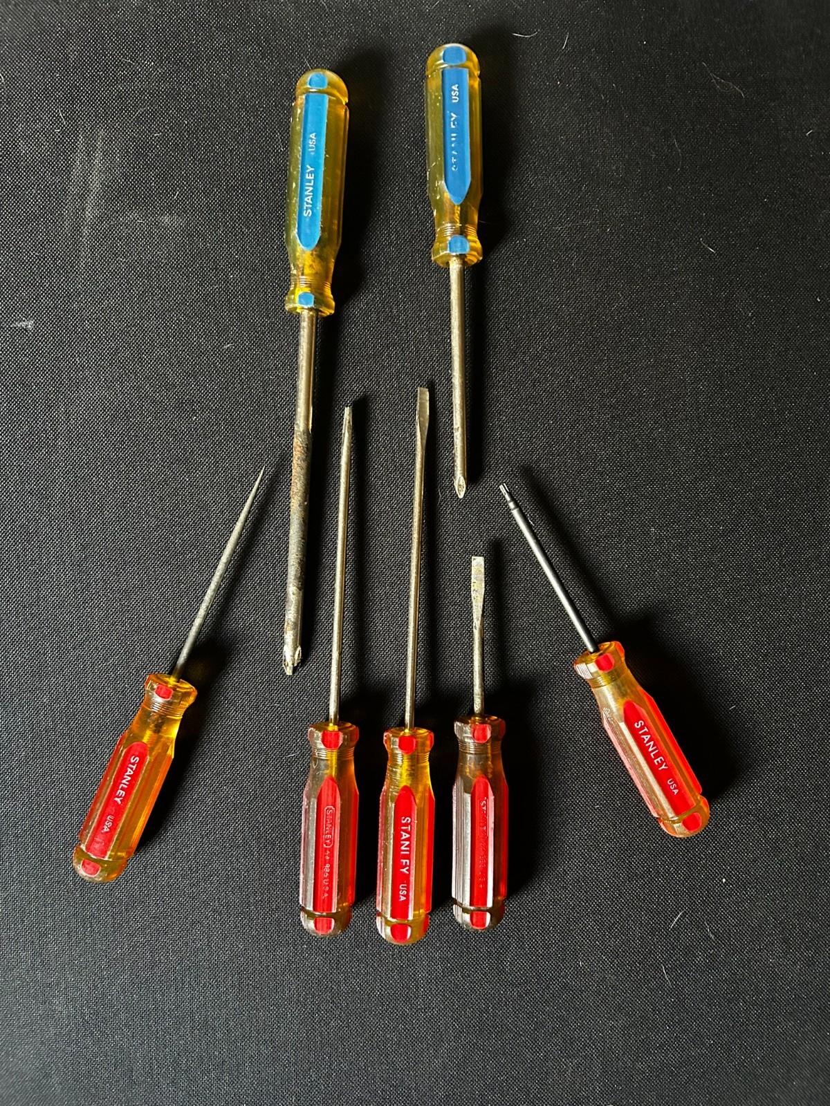 Vintage Stanley Screwdrivers, 7 count (3 flathead, 2 phillips, 1 torx, 1 awl)