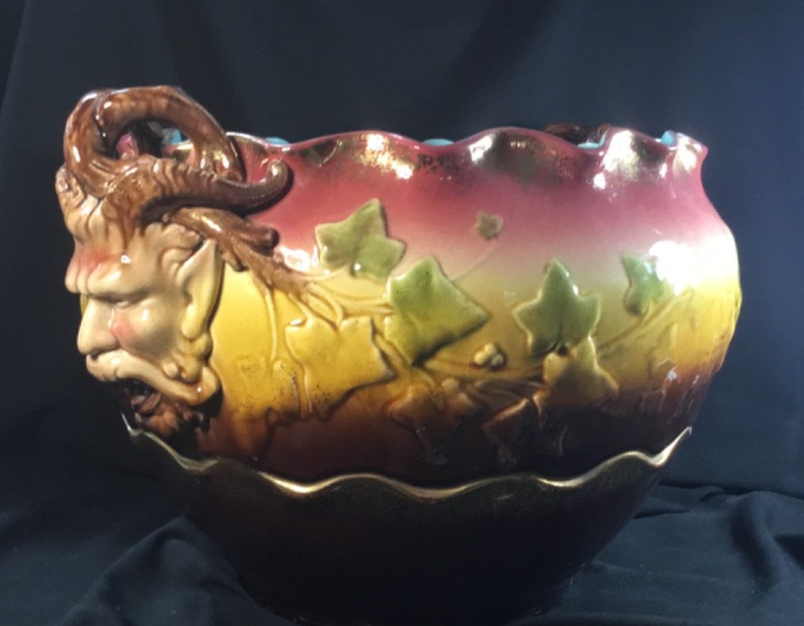 French Majolica Bacchus/ Dionysus  Jardinaire/Centerrpiece Well Marked c.1910