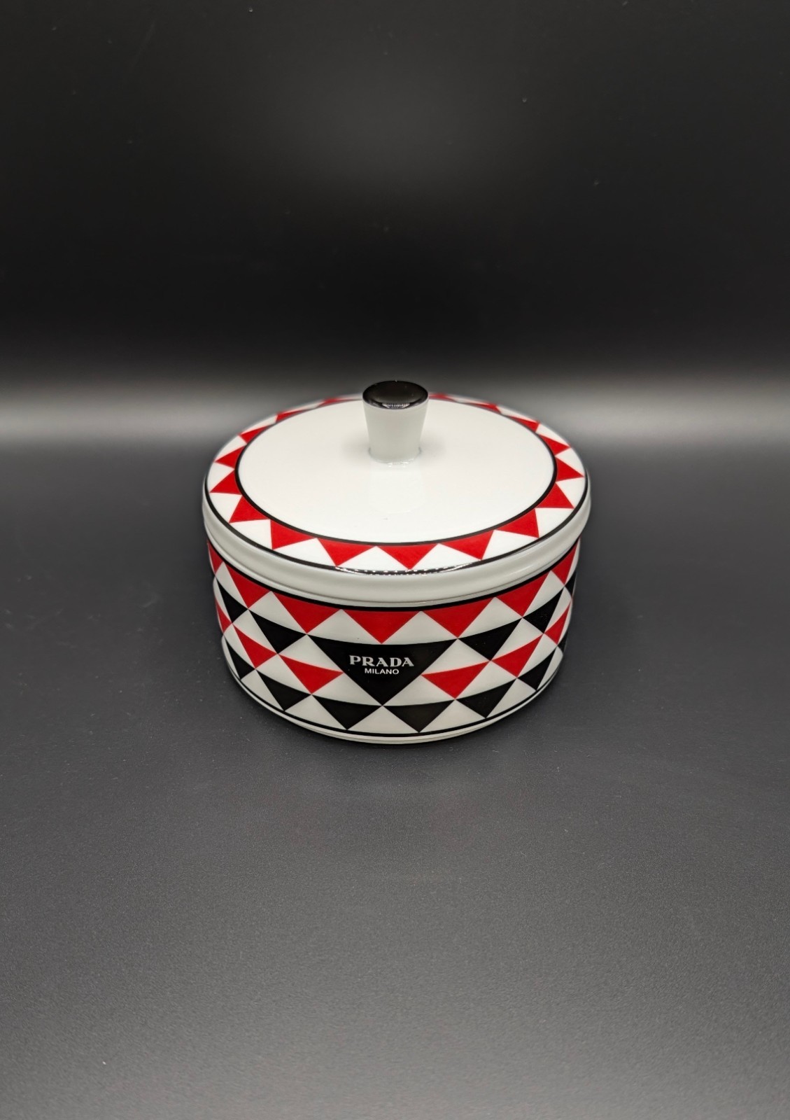 PRADA Milano Porcelain Storage Box Lid Geometric Triangle Red Black 12cm NIB