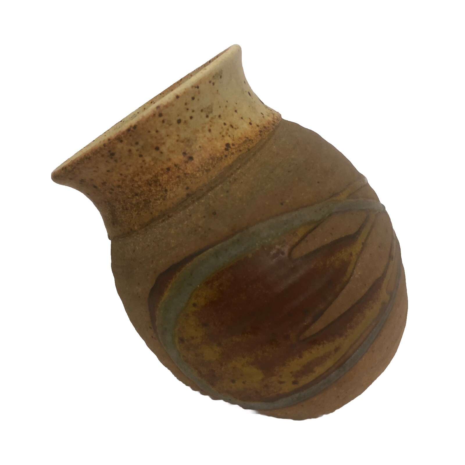 Vintage Art Pottery Brown Angled Open Jar