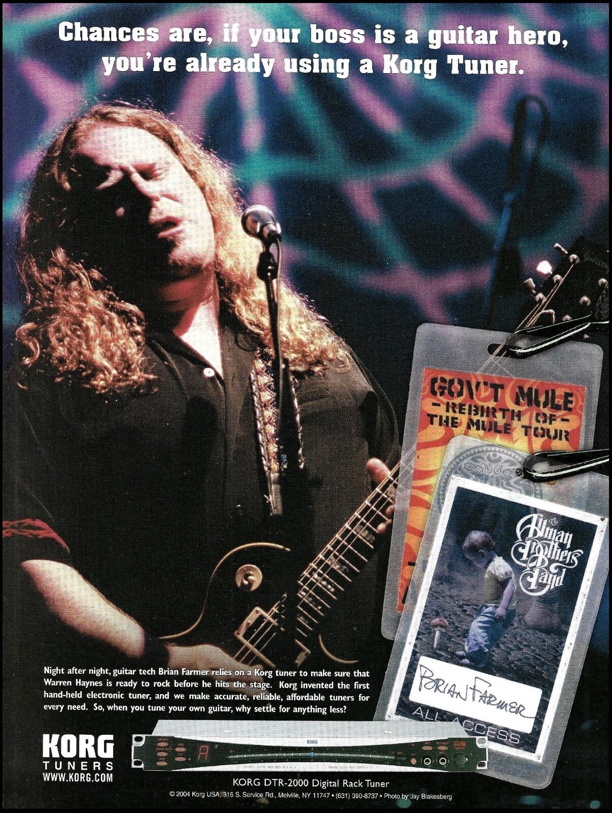 Gov\'t Mule Warren Haynes 2004 Korg DTR-2000 Digital Rack Tuners advertisement ad