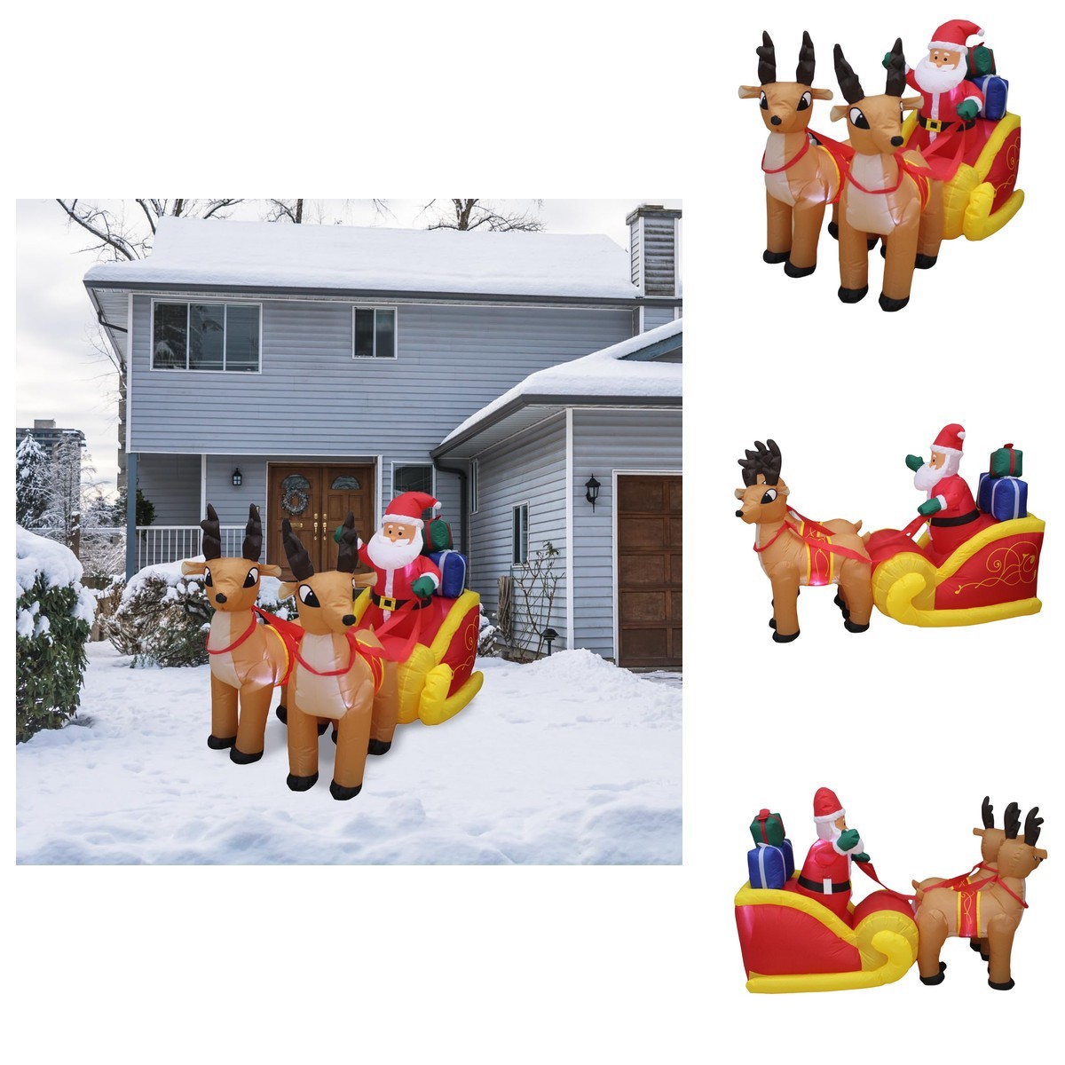 Impact Select 4 FT Christmas Inflatable Santa Claus On Sleigh Two Reindeer