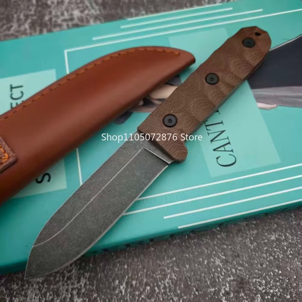 Bushcraft Fixed Blade Knife D2 Steel 9.9cm Blade Leather Sheath EDC