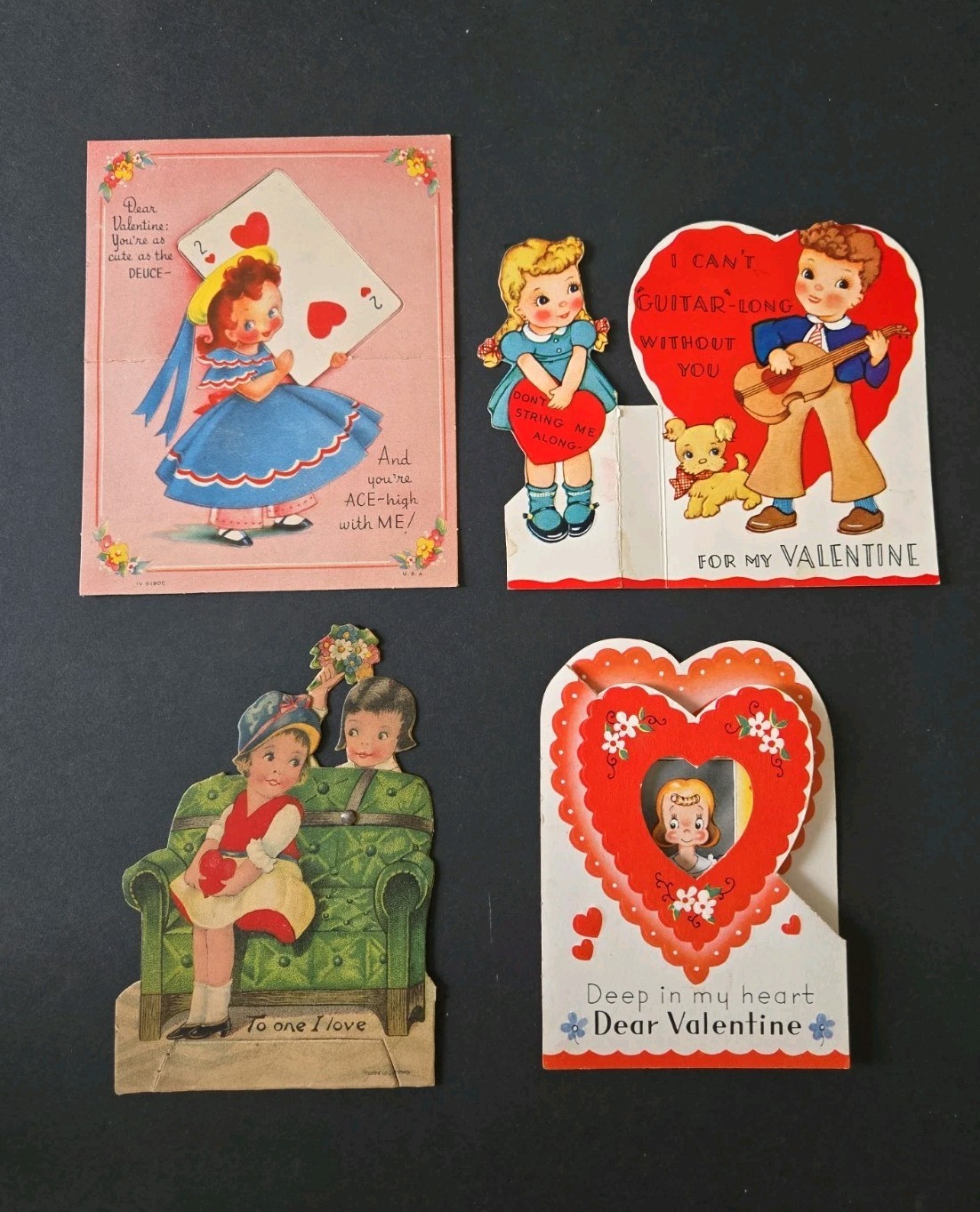 Vtg Antique Valentine Card Lot (4) Mechanical Pop-Up 1920s-1950s Germany